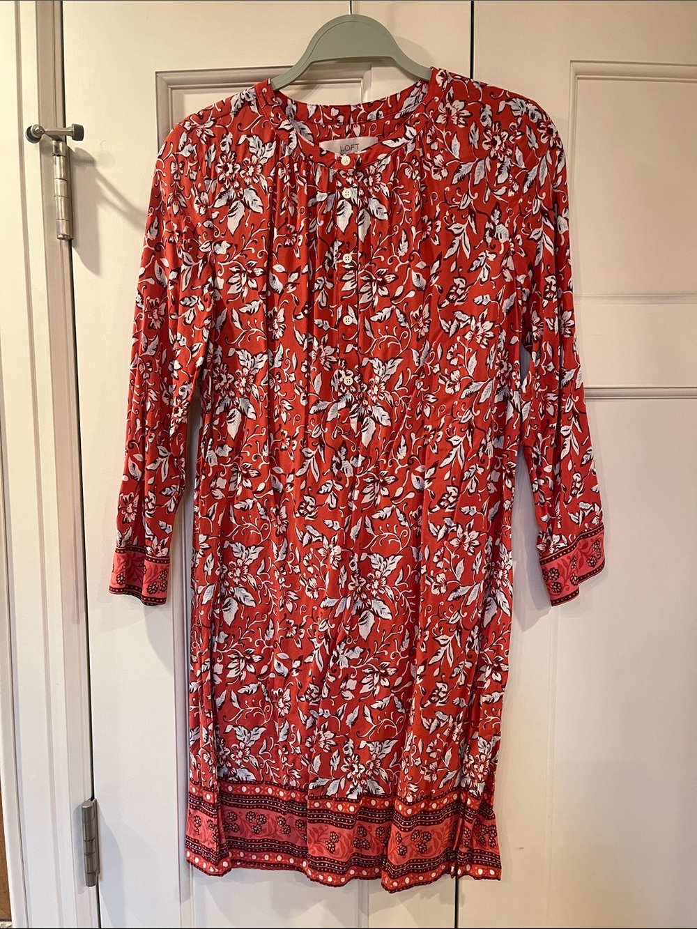 Loft Red Floral Split-Neck Tunic Dress